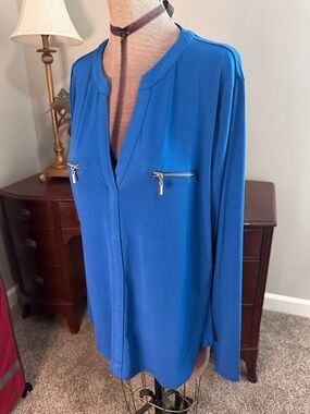 INC International Concepts Royal Blue Zip-Pocket Blouse